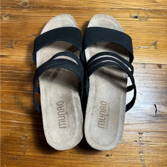 Munro Women’s Camila Slip-On Strappy Leather Walking Wedge Sandal Black Size 8 - Picture 3 of 12